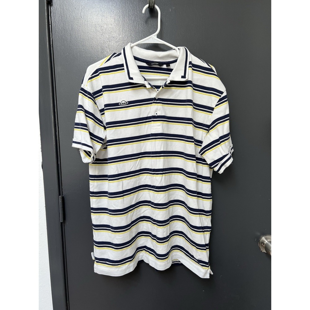 Radmor golf Polo Yellow Navy Stripe Blue Mens Sz XL Short Sleeve